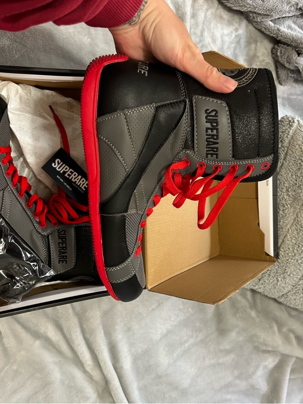 High-Top Athletic Sneakers in Black, Gray & Red